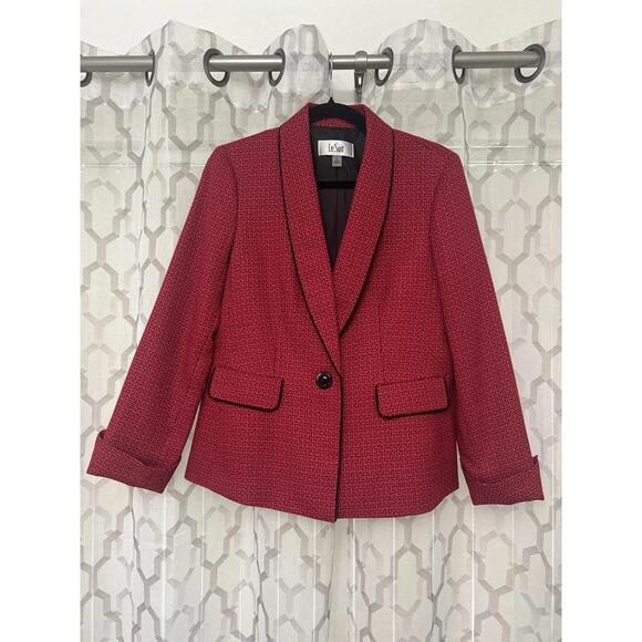 Le Suit Red & Black Blazer Size 6 - Picture 1 of 9